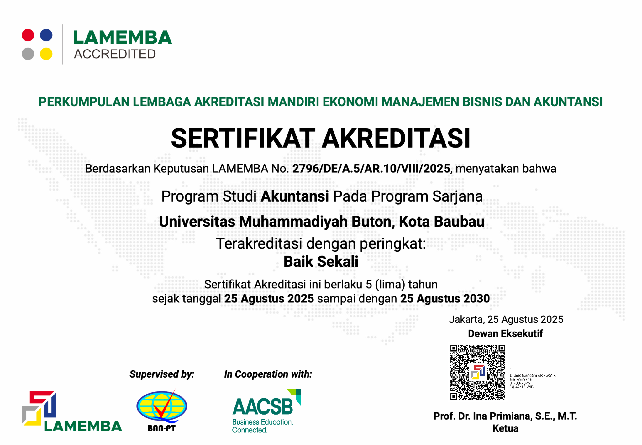 Sertifikat Akreditasi Baik Sekali Prodi Akuntansi UM Buton 2025–2030.