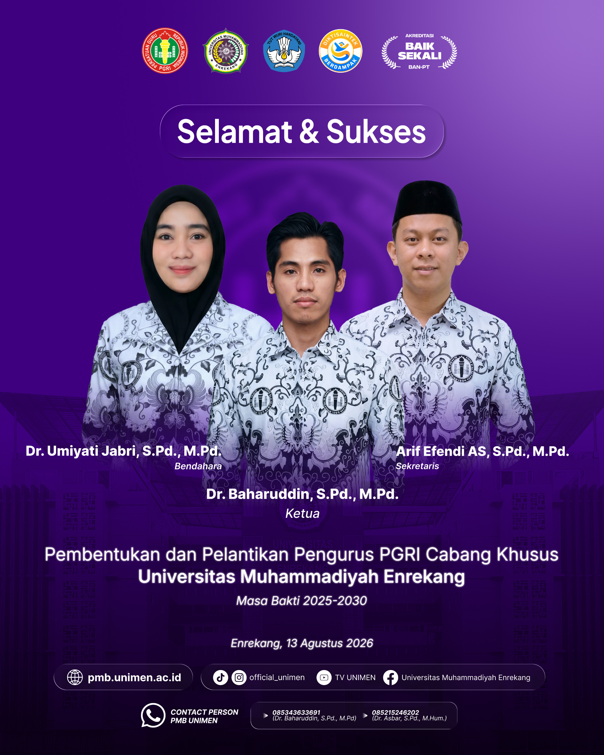 Resmi Terbentuk, PGRI Cabang Khusus UNIMEN Dinahkodai Dr. Baharuddin